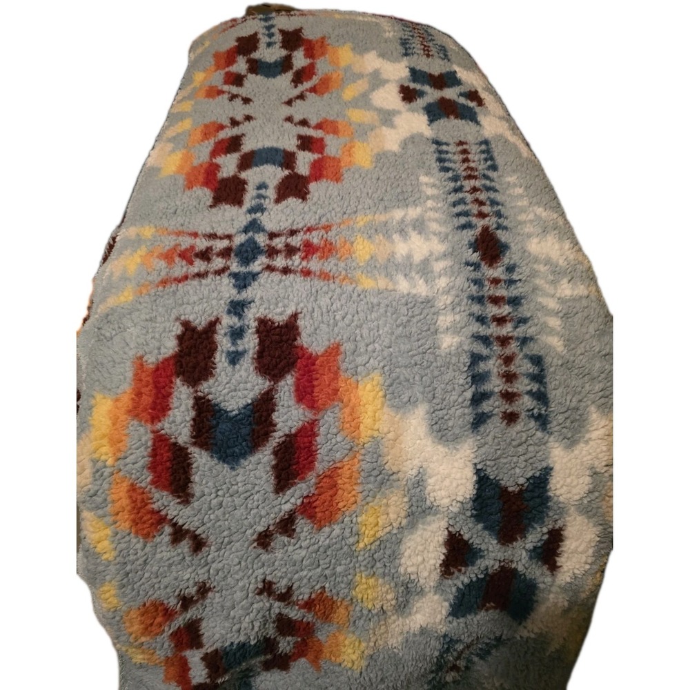 PENDLETON Sherpa Fleece Blanket Aztec Legend Lake Aqua Blue Sky Southwest KING